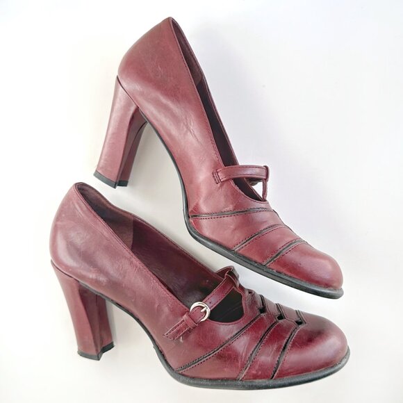 Paolo Corelli Burgundy Leather Mary Janes - Picture 1 of 10